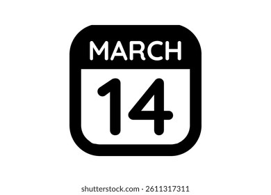 14 March calendar icon text page monthly web design on black and white background vector, icon, or illustration with the month of March 14
