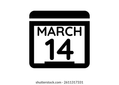 14 March calendar icon text page monthly web design on black and white background vector, icon, or illustration with the month of March 14