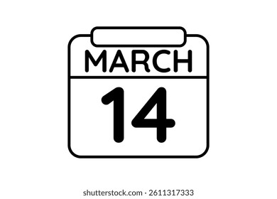 14 March calendar icon text page monthly web design on black and white background vector, icon, or illustration with the month of March 14