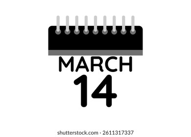 14 March calendar icon text page monthly web design on black and white background vector, icon, or illustration with the month of March 14