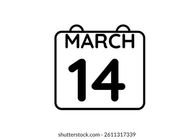 14 March calendar icon text page monthly web design on black and white background vector, icon, or illustration with the month of March 14