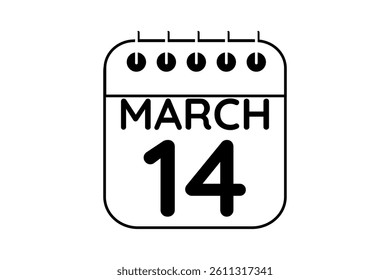 14 March calendar icon text page monthly web design on black and white background vector, icon, or illustration with the month of March 14
