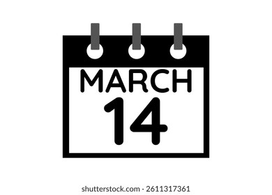 14 March calendar icon text page monthly web design on black and white background vector, icon, or illustration with the month of March 14