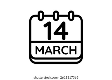 14 March calendar icon text page monthly web design on black and white background vector, icon, or illustration with the month of March 14