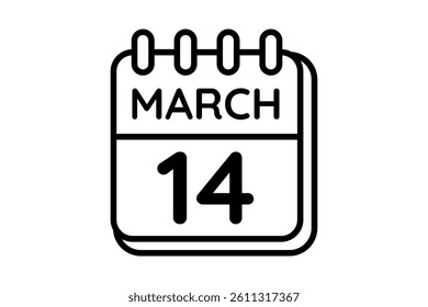 14 March calendar icon text page monthly web design on black and white background vector, icon, or illustration with the month of March 14