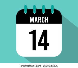 14 March calendar icon. Vector black for the month of March with shadow effect