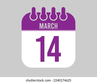14 March calendar vector. Icon for March days in purple calendar