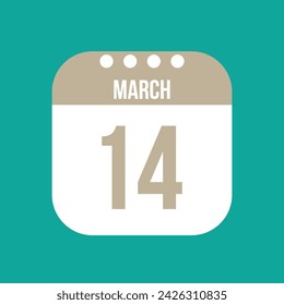14 March calendar vector icon. White March date for the days of the month and the week on a light background