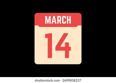 14 March icon text page monthly web design on coral, white, tangerine and black background vector, icon, or illustration with the month of March 14