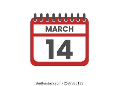 14 March month single day vector, illustration, calendar with red, black and white color background calendar March 14