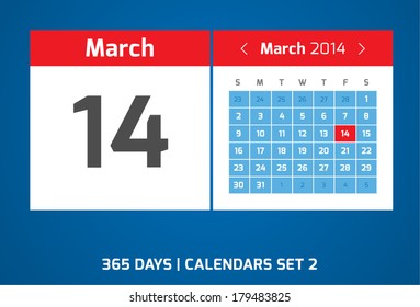 14 March vector calendar 2014, Set 2