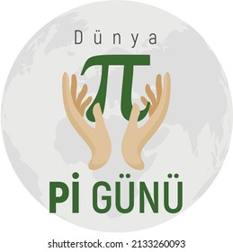 14 Mart Dünya pi Günü
pi number in green color on globe vector. translation: "pi day"