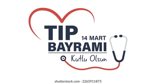 14 mart tip bayrami kutlu olsun. Translation: Happy March 14 medical day.  Background, poster, card, banner vector illustration