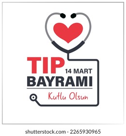 14 mart tip bayrami kutlu olsun. Translation: Happy March 14 medical day.  Background, poster, card, banner vector illustration