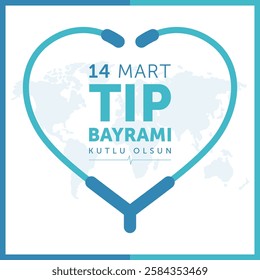 14 mart tip bayrami kutlu olsun. 
14 march happy medical day, turkish national medical day concept design vector illustration