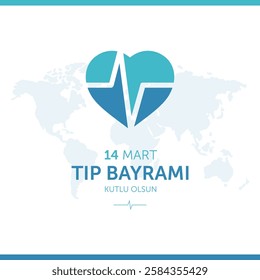 14 mart tip bayrami kutlu olsun.
14 march happy medical day, turkish national medical day concept design vector illustration