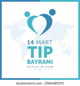 14 mart tip bayrami kutlu olsun. 14 march happy medical day, turkish national medical day concept design vector illustration