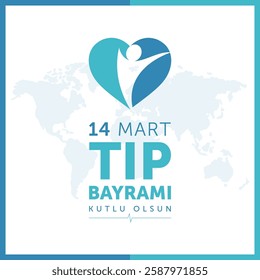 14 mart tip bayrami kutlu olsun. 14 march happy medical day, turkish national medical day concept design vector illustration