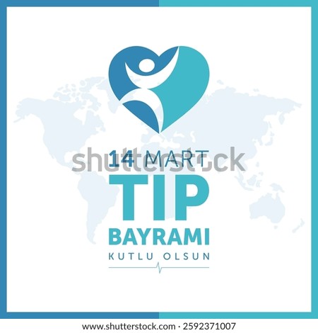 14 mart tip bayrami kutlu olsun. 14 march happy medical day, turkish national medical day concept design vector illustration