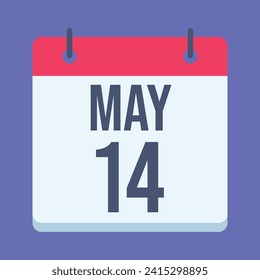 14. Mai Kalender. blauer Hintergrund. Vektorkalender.
