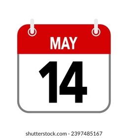 14 May, calendar date icon on white background.