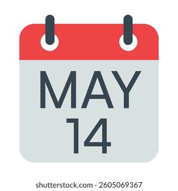 14 May Calendar Icon, Isolated Vector Calendar Icon.