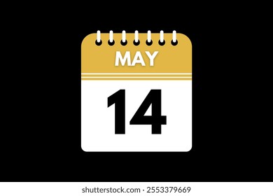 14 Mai Kalendersymbol Textseite monatliches Web-Design auf goldenem, schwarzem und weißem Hintergrund Vektor, Symbol oder Illustration mit dem Monat Mai 14
