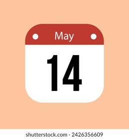 14 May calendar vector icon. Red May date for the days of the month and the week on a light background