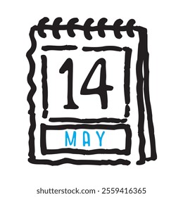 14 May date calendar - A simple yet elegant line art illustration of a date calendar captures the essence of organization and timekeeping. The clean lines and minimalistic design 