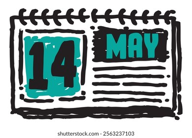 14 May date long table calendar - A simple yet elegant line art illustration of a table date calendar captures the essence of organization and timekeeping and note lines sketch art