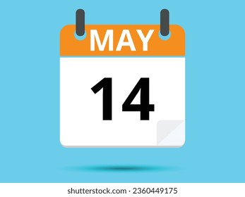 14 May. Flat icon calendar isolated on blue background. Vector illustration.