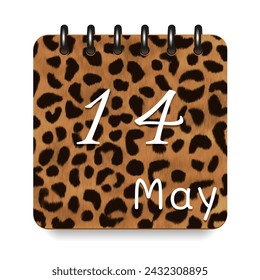 14 May. Leopard print calendar daily icon. White letters. Date day week Sunday, Monday, Tuesday, Wednesday, Thursday, Friday, Saturday.