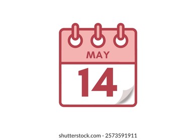 14 May month single day vector, illustration, calendar with maroon, rose and white color background calendar May 14