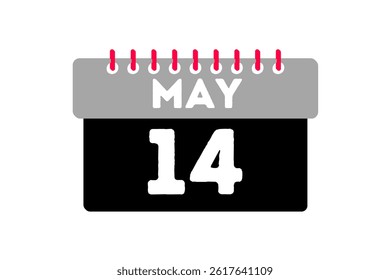 14 may month single day vector, illustration, calendar with ash, black, red and white color background calendar icon of may 14