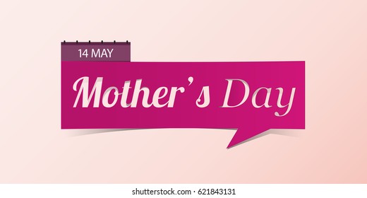 14 May Mother Day banner isolated on pink background. Banner design template in paper cutting art style. Vector illustration.