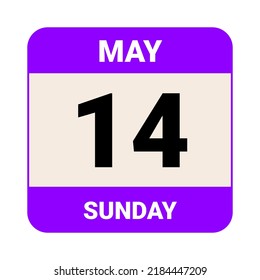 14 May, Sunday. Date template. Useful design for calendar or event promotion. Vector illustration EPS 10 File.