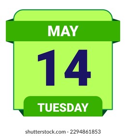 14 May, Tuesday. Date template. Useful design for calendar or event promotion. Vector illustration EPS 10 File. Isolated on white background. 