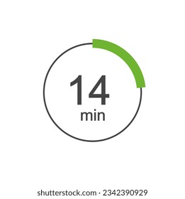 14 min Digital Countdown Timer Vector Icon. 14 min Stopwatch Analog or Digital Timer Illustration.