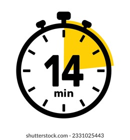 14 Minutes Analog Clock Icon white background .