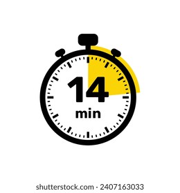 14 Minutes Analog Clock Icon white background design.