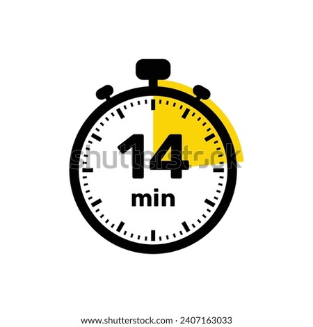 14 Minutes Analog Clock Icon white background design.
