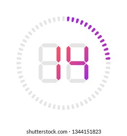 The 14 minutes, stopwatch vector icon, digital timer. Vector digital count down circle board with circle time pie diagram. Watch outline style design, designed for web and app.