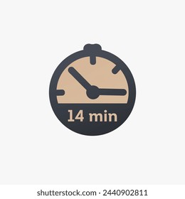 14 minutes, stopwatch vector icon. clock icon in flat style. Stock vector illustration isolated