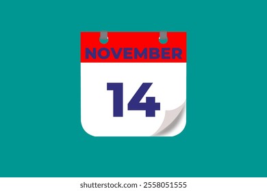 14 November calendar icon text page monthly web design on red, and blue background vector, icon, or illustration with the month of November 14