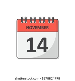 14 November Calendar Vector Icon Illustration. Daily Calendar Flat Icon