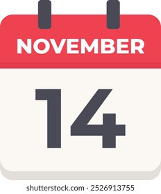 14 November- Daily Calendar Icon in flat design style red and white