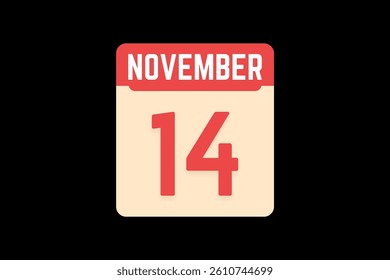 14 November icon text page monthly web design on coral, white, tangerine and black background vector, icon, or illustration with the month of November 14