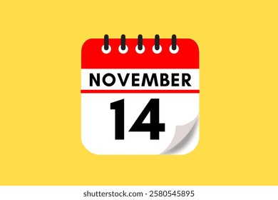 14 November month single day vector, illustration, calendar with red, black, white and yellow color background calendar November 14
