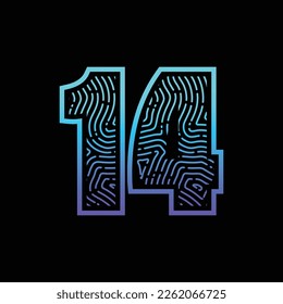 14 Number Fingerprint Logo Design Template Inspiration, Vector Illustration.