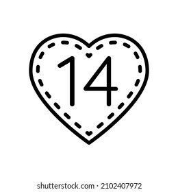  14 number in heart. Outline icon